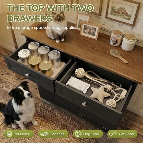 Furnaza Dog Food Storage Cabinet for Dogs & Cats,Pet Feeding Station with 4 Bowls, Tilt-Out Dog Feeding Station, Pet Storage for Kitchen, Living Room thumbnail 5