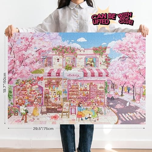 MOMIBOOK 1000 Piece Puzzle for Adults Jigsaw Puzzles of Streets Full of Cherry Blossoms, Painting Image Flower Street Difficult Challenging Hard Impossible Puzzle Unique Christmas Birthday Gifts thumbnail 3