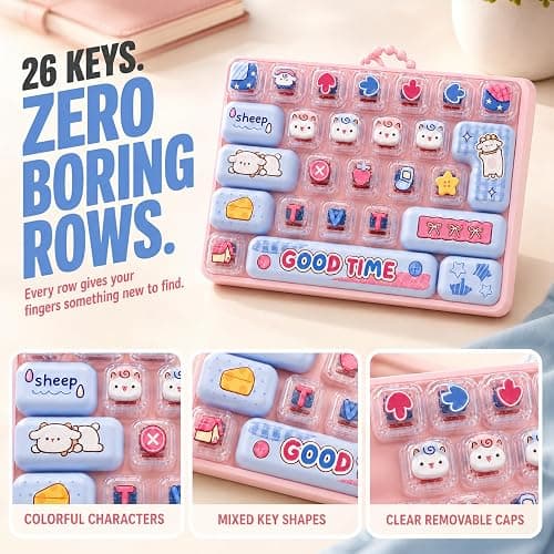 2027 New 26-Key Keyboard Fidget Toy, Cute Cartoon Clicky Keyboard Clicker Toy with Keychain, Backpack Charm Pendant for Stress Relief (Pink-B) thumbnail 5