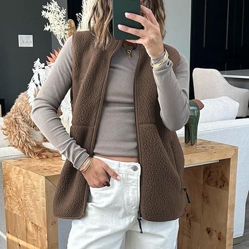 Hixiaohe Sherpa Fleece Vest for Women Trendy Warm Sleeveless Vests Jacket Lightweight Zip Coats with Pockets Fall Outerwear thumbnail 6