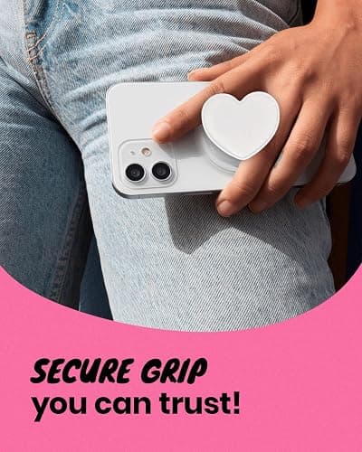 OnTheGrip Cute Solid Macaron Color Heart Shape Collapsible Mobile Phone Grip Stand Holder for Smartphone Tablet Cell Phone Accessory (White) thumbnail 5