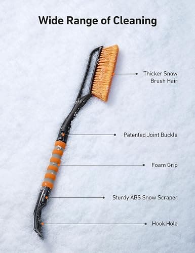 AstroAI 27" Snow Brush and Ice Scrapers for Car Windshield, Detachable Snow Removal with Ergonomic Foam Grip Accessories for Cars, Trucks, SUVs (Heavy Duty ABS, PVC Brush, Orange) thumbnail 7