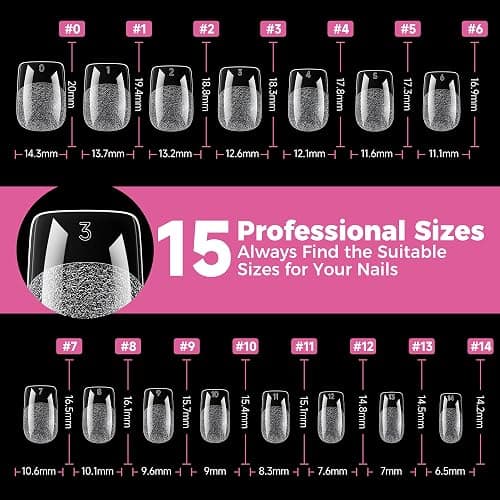 UNA GELLA Gel Nail Tips Square Short, 15 Sizes Short Square Press on Nails | Pre Etched 300pcs Soft Gel Fake Nails Full Cover for Nail Extension Home DIY Salon for Flat & Curved Nail Beds thumbnail 8