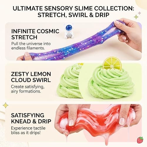 Galaxy Cloud Butter Crunchy Clear Slime Kit 12 Pack, Super Soft Non-Sticky Stress Relief Toy for Kids, DIY Party Favors Goodie Bag Stuffers, Total 29OZ/720ML thumbnail 3