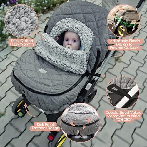 ACRABROS Car Seat Cover Baby: Winter Infant Carseat Canopy for Boy Girl Newborn, Zipper Peeping Window, Warm Cozy Cold Weather Waterproof Fitted, Heather Grey thumbnail 5
