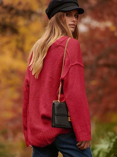 ANRABESS Women's Oversized Casual Loose Slouchy Scoop V Neck Batwing Long Sleeve Knit 2025 Fall Pullover Sweaters thumbnail 5