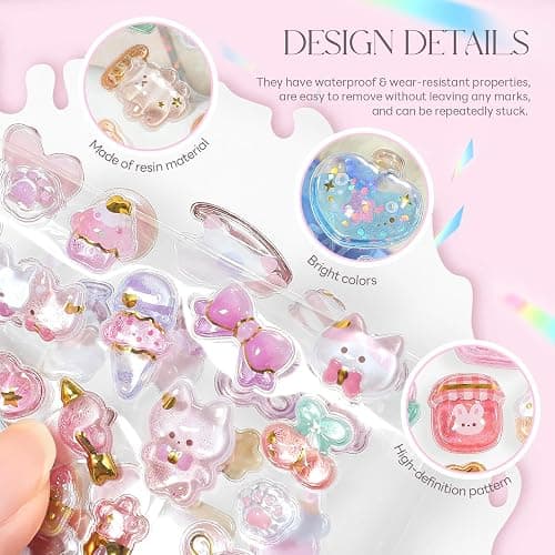 3D Cute Puffy Sticker Cartoon Rabbits Bears and Bread Themed Mini Stickers Funny Orange Small Bubble Decorative Decals for Scrapbook Journal Water Bottle Decorations thumbnail 3