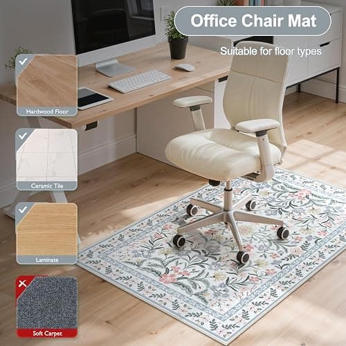 Anidaroel Desk Chair Mat for Hardwood Floor/Tile Floor, 36"x48" Boho Computer Chair Mat, Anti-Slip Floral Office Rugs for Rolling Chairs, Low Pile Beige Desk Chair Mats for Hardwood thumbnail 5