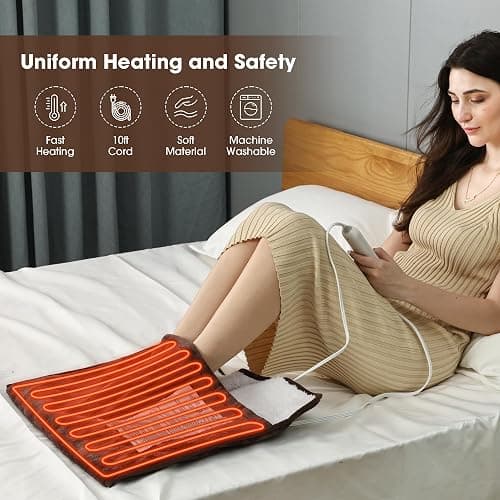 WarmMist Electric Heated Foot Warmers,22”×20” Heating Pad for Feet with 3 Heat Settings,ETL Certified Feet Warmer for Women and Men,Back and Legs,Auto Shut Off,Birthday Christmas Gifts,Brown thumbnail 2