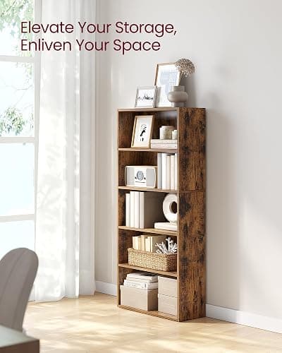 VASAGLE CUSTOS Collection - Bookshelf, 5-Tier Bookcase, Book Shelf, Open Storage Shelf, 9.4 x 23.6 x 52.8 Inches, for Living Room, Home Office, Dinning Room, Rustic Brown ULBC165X01 thumbnail 4