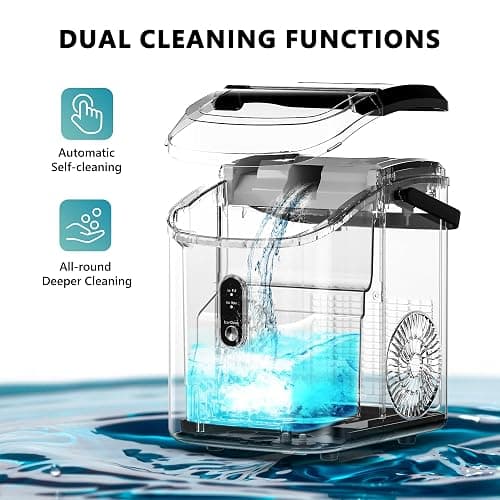 EUHOMY Nugget Ice Maker Countertop with Handle, Ready in 6 Mins, 34lbs Per Day, Removable Top Cover, Auto-Cleaning, Portable Sonic Ice Maker with Basket and Scoop, for Home/Party/RV/Camping (Black) thumbnail 6