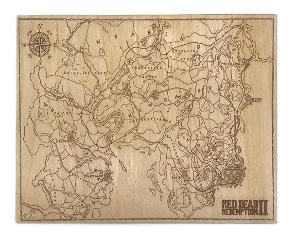 Engraved Map of RDR 2 on Baltic Birch, 8x10 inch - Image 1