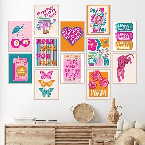 BigWig Prints Preppy Posters - Preppy Wall Decor, Pink And Orange Room Decor, Dopamine Quirky Wall Art, Y2K Posters, Cute Dorm Pictures, Vibrant Retro Pop Art Prints - Unframed Set Of 12 (8x10) thumbnail 3