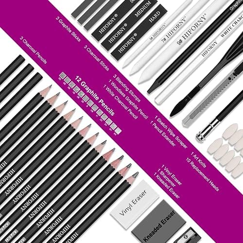 HIFORNY 42 PCS Drawing Set, Sketching Kit with Graphite & Charcoal Pencils, Blending Tools, Erasers & Accessories, Portable Zippered Travel Case for Artists & Beginners thumbnail 2