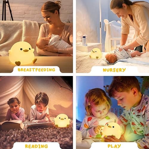 UNEEDE LED Cute Bean Duck Night Light, DoDo Duck Silicone Nursery Night Light Rechargeable Table Lamp Bedside Lamp with Touch Sensor for Bedrooms, Living Room thumbnail 7