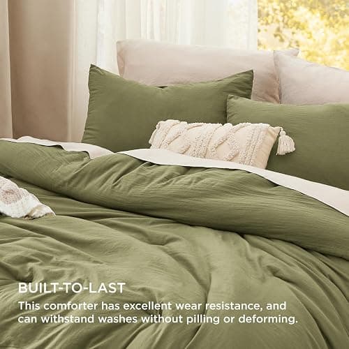 Bedsure King Size Comforter Set, Olive Green Soft Prewashed Bedding for All Seasons, 3 Pieces GentleSoft™ Warm Down Alternative Bed Set, 1 Lightweight Comforter (104"x90") and 2 Pillowcases (20"x36") thumbnail 3