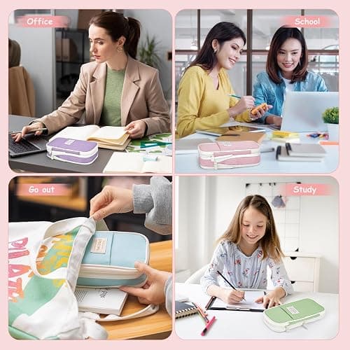 Mamowla Pencil Case for Girls, Big Capacity Large Pencil Case Pen Cases Portable Office Stationery Makeup Bag Pouch, Desk Organizer for School Boys Kids Teenage Adults Women Men(Pink) - Pink thumbnail 7