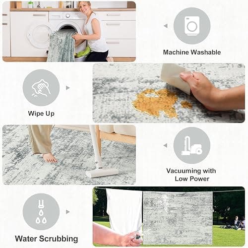 8x10 Area Rugs for Living Room - Washable Rug Modern Abstract Soft Large Neutral Non-Slip Carpet Indoor Floor Stain Resistant Thin Carpets for Bedroom Dining Room Farmhouse Nursery Home Office Grey thumbnail 5