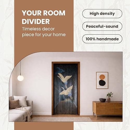 Vietbud Décor Flying Cranes at Night Beaded Curtains for Doorways, Decorative Room, Natural Vietnamese Craft, Indoor Hanging Bamboo Blinds, Sturdy Hook, Easy to Clean, 35.43 x 78.74 Inches thumbnail 4