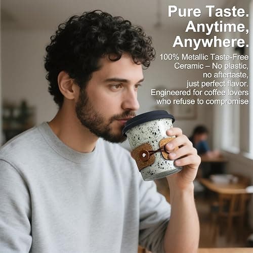 Cormomu Coffee Travel Mug, Spill Proof Coffee Tumbler, Microwave & Dishwasher Safe, Large Porcelain Coffee Cup, Tea Mug with Lid, Coffee Gifts for Men & Women, 13.5oz thumbnail 4