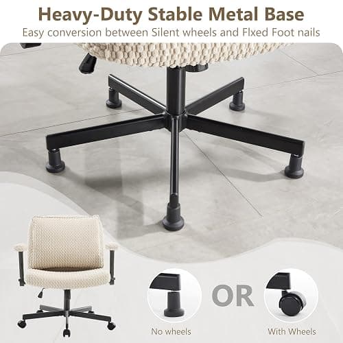 Fizzin Criss Cross Chair,Cross Legged Office Chair with Arms,Wide Office Desk Chair with Flipable Back Cushion Swivel Chair,Criss Cross Office Chair Vanity Chairs for Home Office Bedroom(Beige) thumbnail 8
