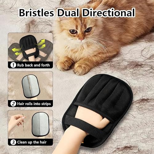 XXJXXJ Upgraded Pet Hair Removal Gloves for Cats & Dogs, Five-Finger Electrostatic Reusable Magic Brush for Effortless Pet Hair Remover Tool on Carpet, Clothing, Laundry, Couch, Car Seat (Black) thumbnail 3