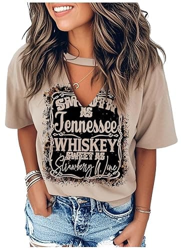 Hollow Out T Shirts for Women Nashville Western Graphic Shirts Country Cowgirls Shirts Casual Short Sleeve V Neck Tops - Image 1
