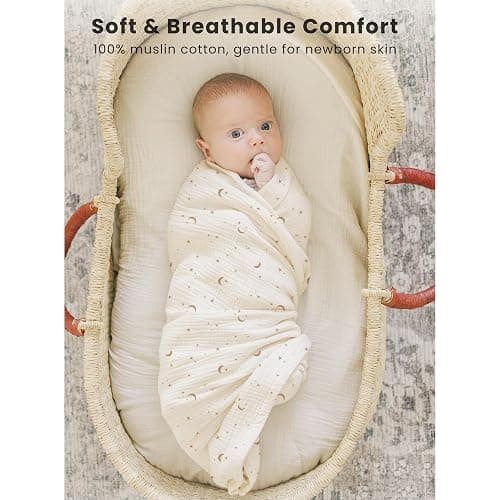 Konssy 3 Pack Muslin Swaddle Blankets for Unisex, Newborn Receiving Blanket, Large 47 x 47 inches, Soft Breathable Muslin Baby Swaddles for Boys & Girls thumbnail 4