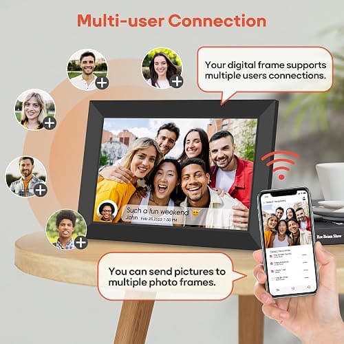 BIGASUO Digital Picture Frame, 10.1" Frameo Digital Frame WiFi with 32GB Memory, 1280x800 IPS Touch Screen, Send Photos/Videos from Your Phone Anywhere, Photo Gifts for Parents and Grandparents thumbnail 6