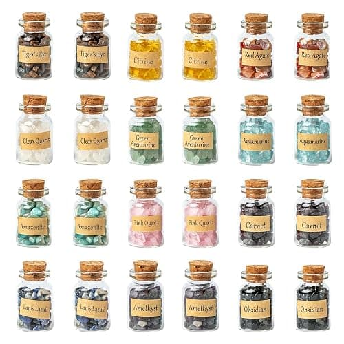KHOCOEE 24 Gemstone Bottles Chip Crystals and Healing Stone, Chakra Healing Crystals Bottles, Wicca Gem Stones Set, Witchcraft Crystals - Image 1