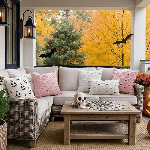 MIULEE White Halloween Pillow Covers Cute Ghost Decor Set of 2 18x18 | Soft Plush Faux Fur, Spooky Decor, Fall Decorative Throw Pillows for Couch Sofa Bed Porch Living Room thumbnail 4