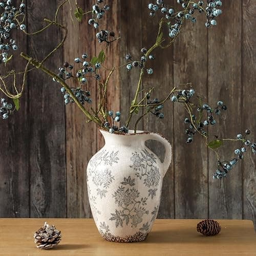 Enra Vintage vase with Handle,Blue and White Ceramic Decorative Flower vase, Chinoiserie Floral Vase,Large Rustic Vases for Home Decors, Living Room, Bookshelf, Office,9.7 inch - Image 1