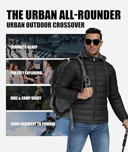 SWISSWELL Mens Lightweight Puffer Jacket with Hood Quilted Insulated Water-Resistant Coat Warm Winter Zip Up Hooded Jacket thumbnail 3