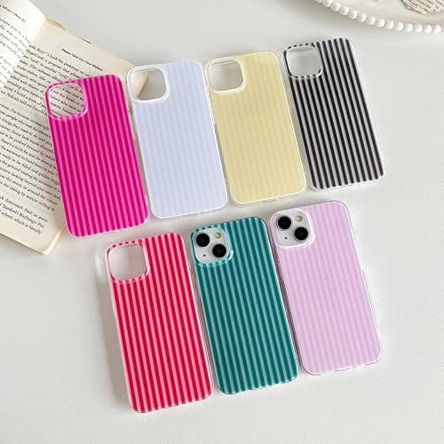 Sayoaho Compatible with iPhone 13/14 Case, Fashion Cute Striped Aesthetic Design for Women, Soft TPU Shockproof Phone Case for iPhone 13/14 6.1 inch, Hot Pink thumbnail 2