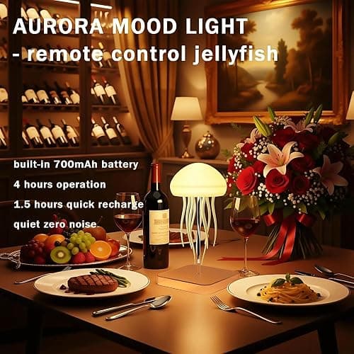 Rabziziya Jellyfish Lamp Remote & Touch Control RGB Gradient Rechargeable Dancing Tentacles Night Light, Bedroom Desk Decor for Adults Teens Stress Relief thumbnail 6