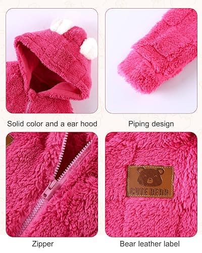 Redair Baby Winter Clothes Baby Onesie Plush Hooded Newborn Outfit Infant Costume for Newborn Boys Girls 0-18 Months thumbnail 5