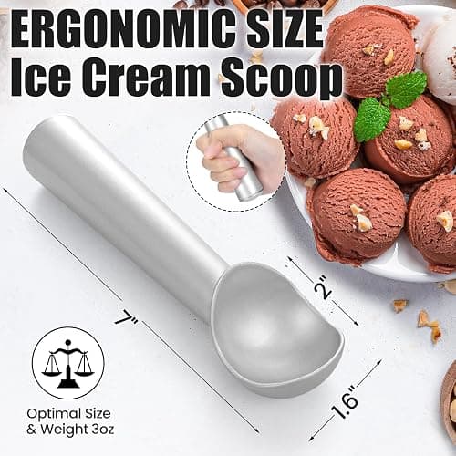 CUNSENR 7 inch Ice Cream Scoop - One-Piece Nonstick Aluminum Ice Cream Scooper - Professional Metal Ice Cream Spoon - Durable, Easy to Use & Clean - Lightweight Cookie Spoon - Scoop Ice Cream (Sliver) - Silver thumbnail 2