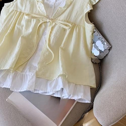 LRF Coquette Cute Front Tank Tops Crop Sleeveless Pleated Babydoll Shirts Y2K Aesthetic Plaid Going Out Tees thumbnail 6