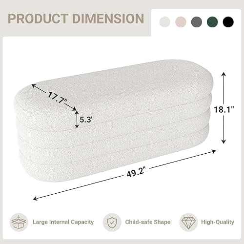 Busaurus Storage Ottoman Bench 49.2 Inch Upholstered Fabric Storage Bench for Bedroom End of Bed Aesthetic Large Oval Storage Ottoman for Living Room Entryway (Ivory) thumbnail 3