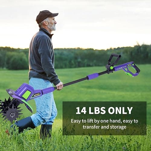 WEECONACO 20V Cordless Tiller Cultivator,48 Steel Tines Garden Tiller,8.6 inch Wide Battery Powered Garden Cultivator,(2AH Battery and Charger Included) thumbnail 5