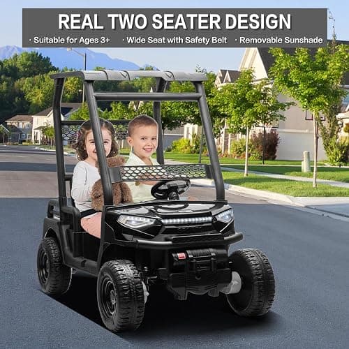 24V 2 Seater Kids Ride on Car, 4WD Golf Cart with Parent Remote Control, 4x4 Motors Ride on Truck with Roof, Toddler Electric Vehicle with Storage Box, Foot Pedal, Music Player, Lights, Horn, Black thumbnail 4