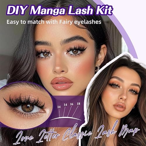 B&Q Manga Lash Clusters Kit DIY Eyelash Clusters at Home with 72H Waterproof Bond and Seal 0.05mm Ultra-Thin Band Wispy Spiky Anime Lashes for Daily & Party, 8-18mm Lash Extensions(KIT-Anime 01) thumbnail 2