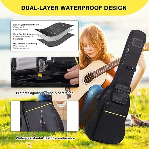 PPOPPO 39 40 Inch Electric Guitar Gig Bag, 0.35" Thick Padded Oxford Fabric, Waterproof & Shockproof Gig Bag, Multi-Pocket Design with Shoulder Straps & Side Handle​, Sleek Black Design thumbnail 5