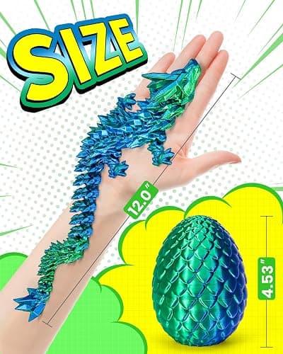 TBOLINE 12" 3D Printed Dragon Egg, Christmas Stocking Stuffers for Kids Boys, Cool 3D Printer Articulated Crystal Dragon Toy for Boys Kid Teen, Animals Fidget Toy Dinosaur Eggs for 5-7 4-6 8-12 thumbnail 4