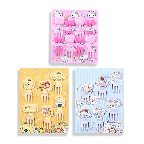 Food Picks - Toothpicks for Appetizers - Durable Plastic Decorative Toppers - Add Fun to Bento Boxes, Lunch & Party Snacks (3 Pack Set (Kitty 8pcs+Cinnamonroll 6pcs+Pompom-Puin 6pcs)) - Image 1