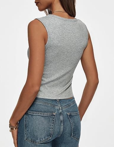 Women Wide Strap Ribbed Cropped Tank Tops 2026 Summer Trendy Crop Top Tight Fit Basic Sleeveless Camisole thumbnail 5