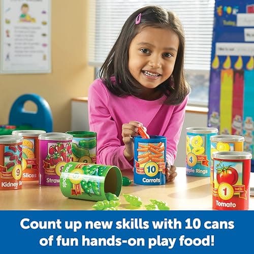 Learning Resources One to Ten Counting Cans - 65 Pieces, Ages 3+, Toddler Activities, Preschool Pretend Play, Supermarket Food Toys thumbnail 2