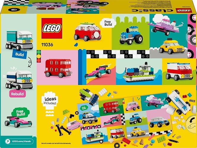 LEGO Classic Creative Vehicles, Colourful Model Cars Kit featuring a Police Car Toy, Ice-Cream Truck, Limo, Van & More, Bricks Building Toys for Kids, Boys and Girls Aged 5 Plus with 52 Wheels 11036 thumbnail 13