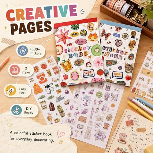 Domefahaso Livre d'autocollants pour Adultes avec Plus de 2300 Autocollants, Sticker Book & journaling avec Autocollants pour Scrapbooking et journaling thumbnail 6