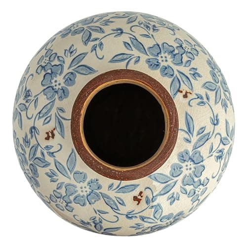 Creative Co-Op DF2720 8" H Terracotta Floral Transferware Pattern & Crackle Finish Vase, Blue thumbnail 6